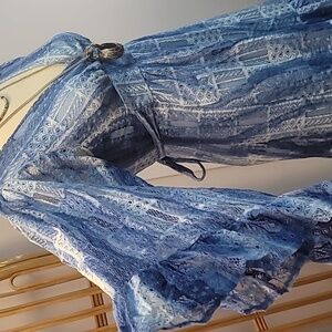Betsey Johnson blue lace flowing sleeves size 6 mini dress denim look festival